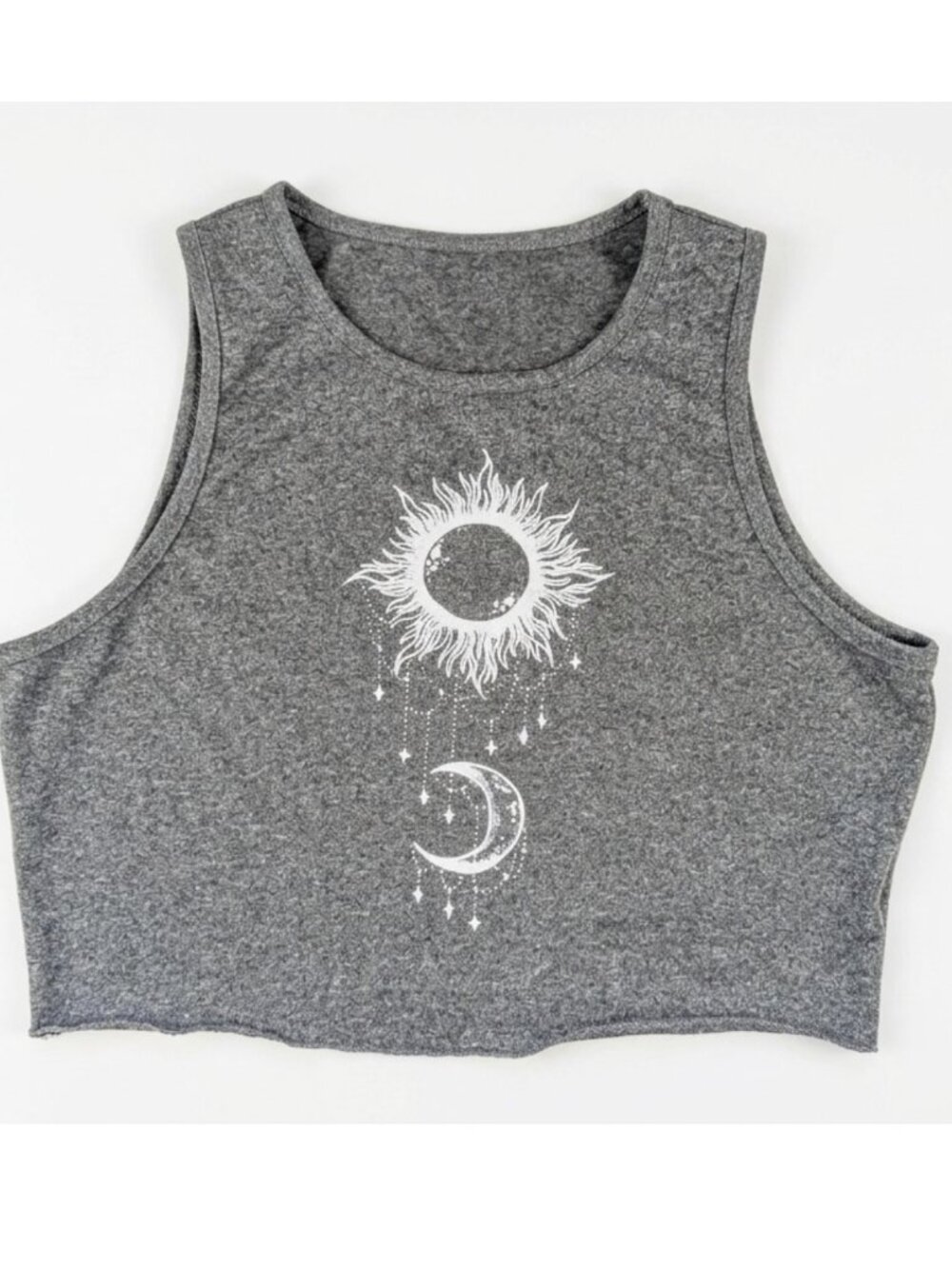 SHEIN Celestial Sun & Moon Crop Tank Top - Heather Gray - Medium